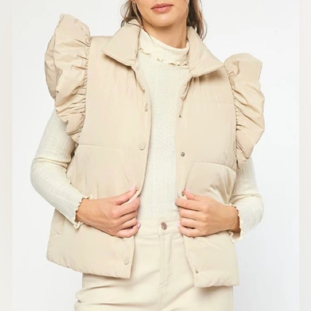 Entro Beige Prancer Vest with Ruffled Sleeves